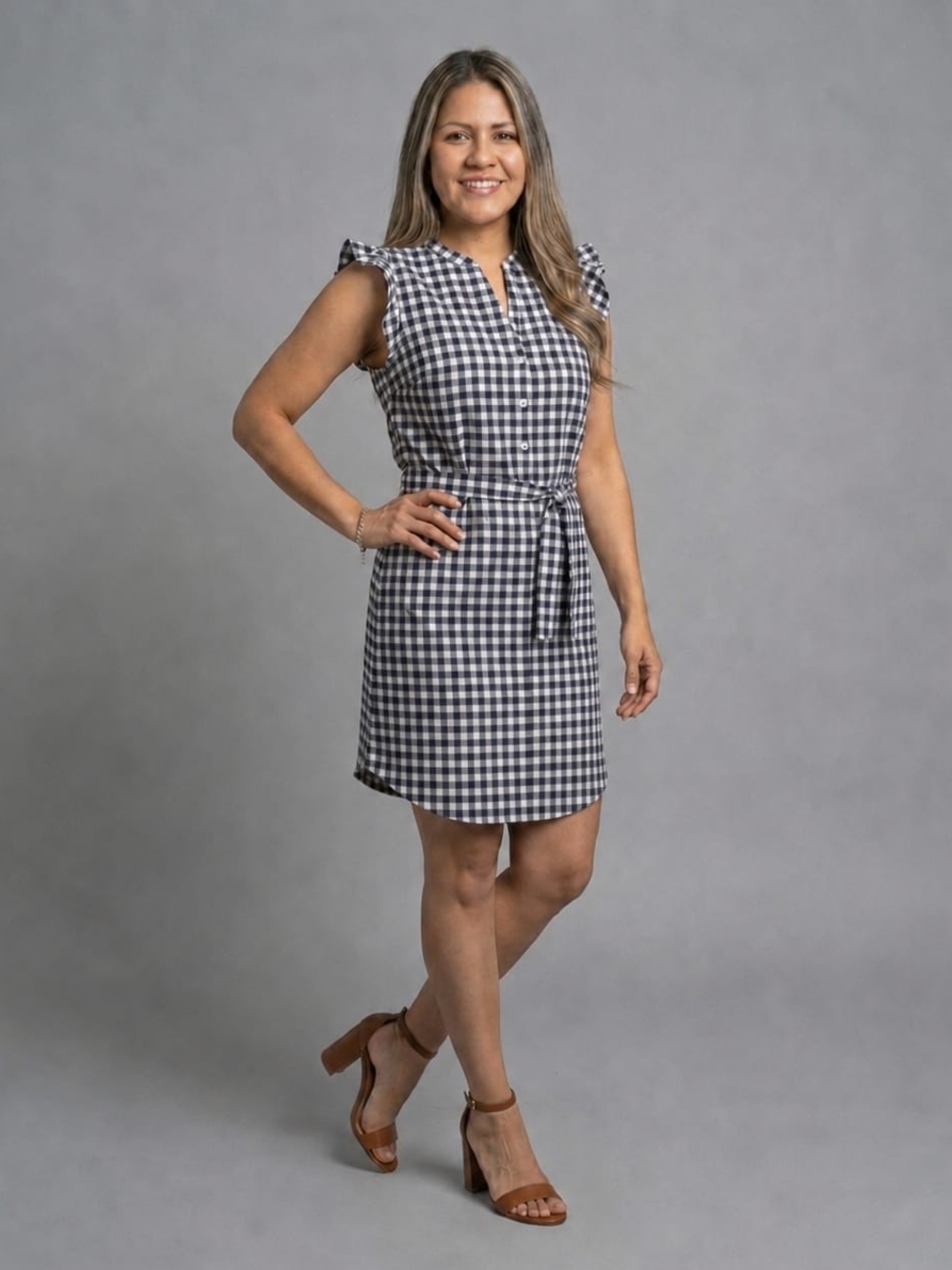 Old Navy Sleeveless Gingham Tie-Waist Dress - Black & White